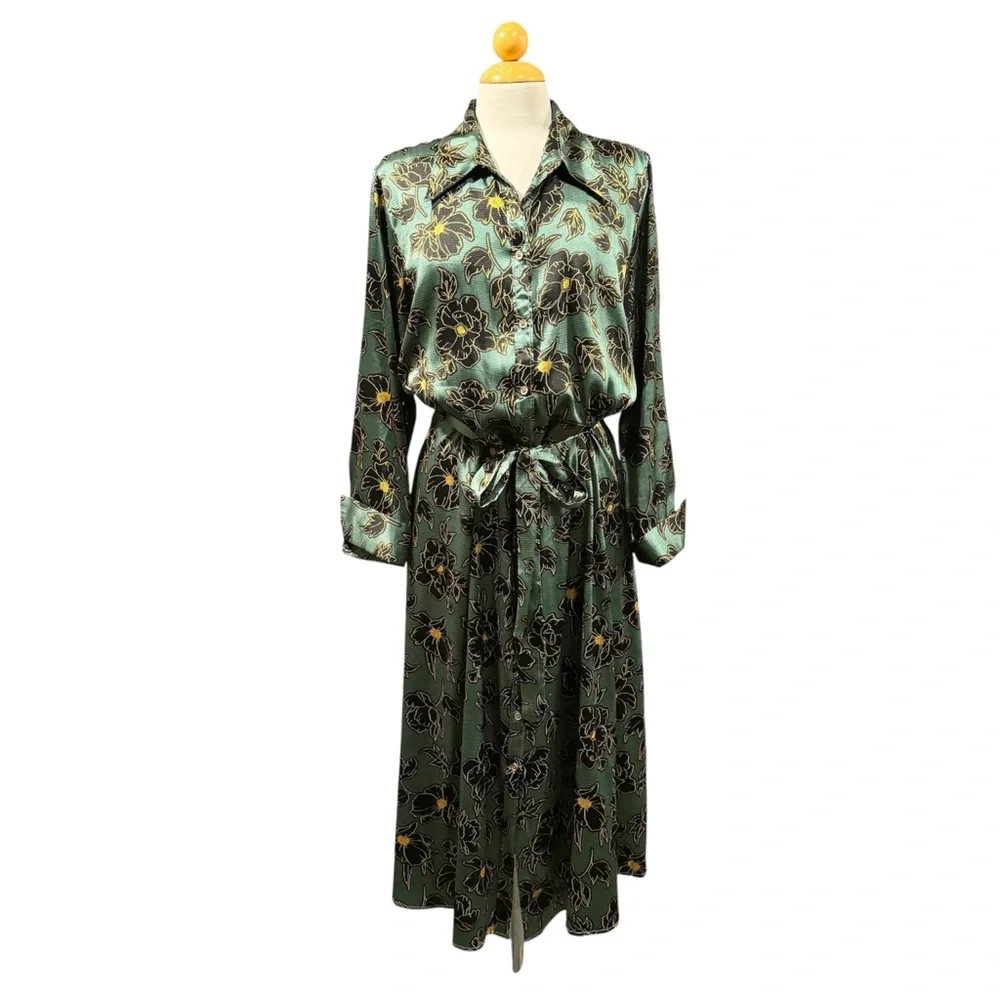 Who What Wear Green Floral Long Sleeve Dress - Picture 1 of 8